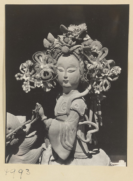 Detail of an equestrian statue of the goddess Sheng Mu at a Daoist temple on Hua Mountain