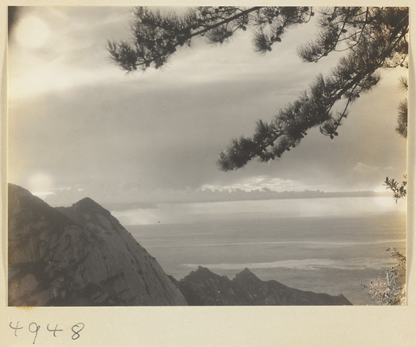 Mountain landscape on Hua Mountain with northern plain and rivers in background