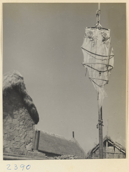 Dried fish suspended from a pole in a village on the Shandong coast