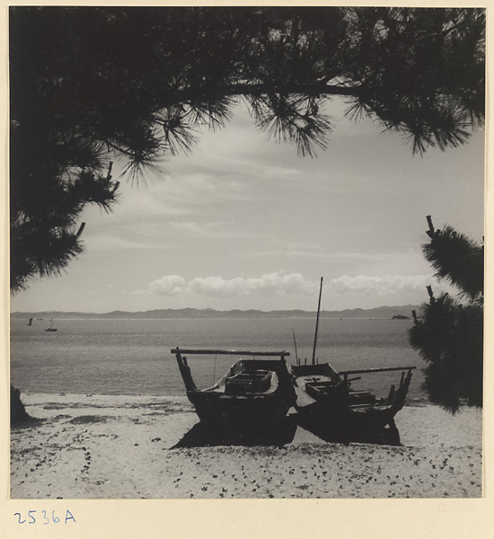 Two beached fishing boats on the Shandong coast