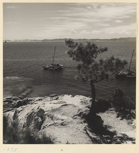 Fishing boats with furled sails just off the Shandong coast