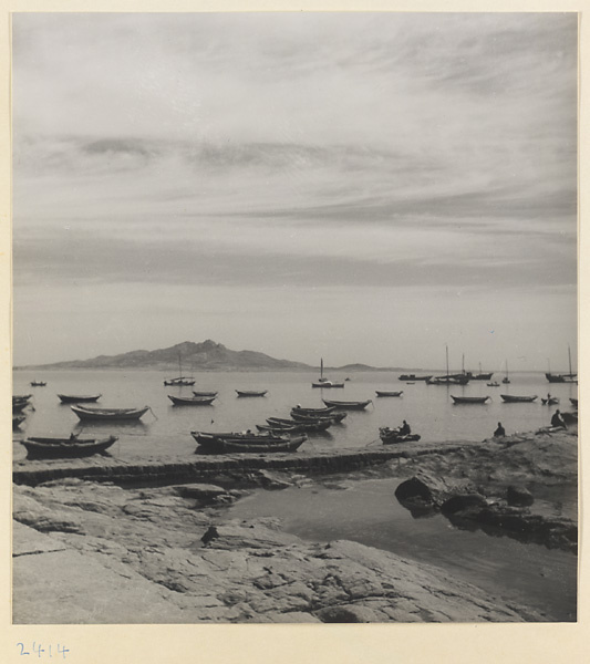 Boats at anchor in a fishing village harbor on the Shandong coast