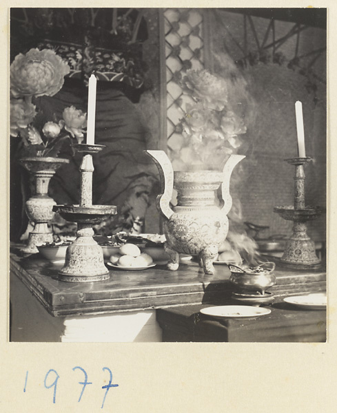 Funeral altar with incense burning
