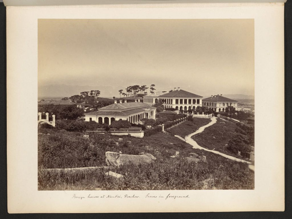 Foreign houses at Nantai, Foochow. Graves in foreground