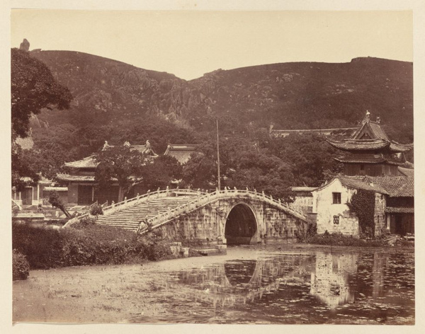 Lotus pond and bridge at a temple, Putuoshan (Mount Putuo)