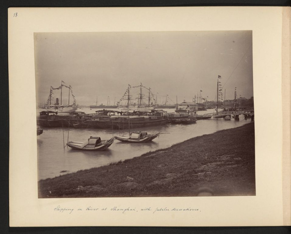 Shipping in river at Shanghai, with jubilee decorations