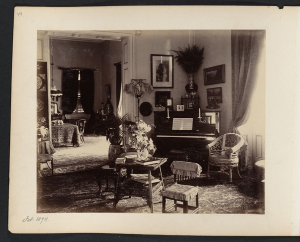 Drawing room with piano, Drew family home, Canton