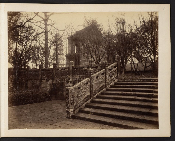 Stone carved wall and stairway at unidentified location in Canton