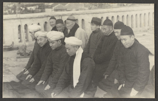 Play acting at the Honan Mosque, Hankow. On roof of mosque.