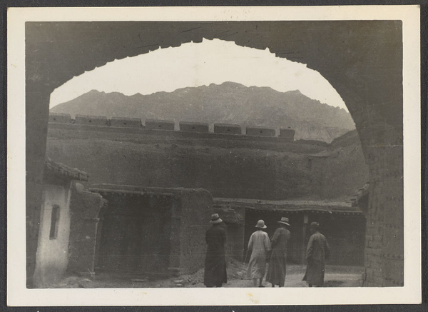 Shunhwa, Tsinghai.  Entering the West Gate.  These mountains are across the Yellow River.