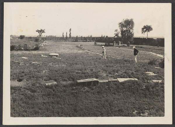 Sian.  (Compound of ancient Nestorian Church). Dr. Zwemer standing at east end of the church.