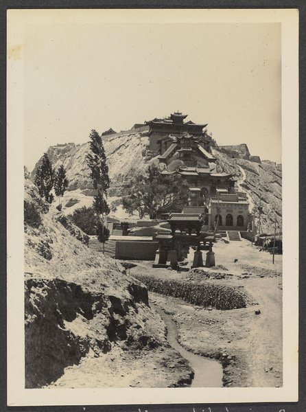 Lanchow and beyond.  A Taoist temple.  Note irrigation ditch in foreground.