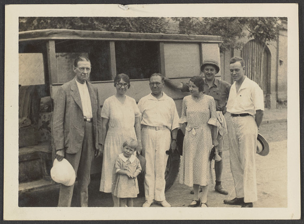 Leaving Sian for Tungkwan.  Dr. Z., Mrs. & Mr. England [sic] & daughter, Mrs. Burgestrom, Russian chauffe[u]r & Mr. Burg[e]strom.