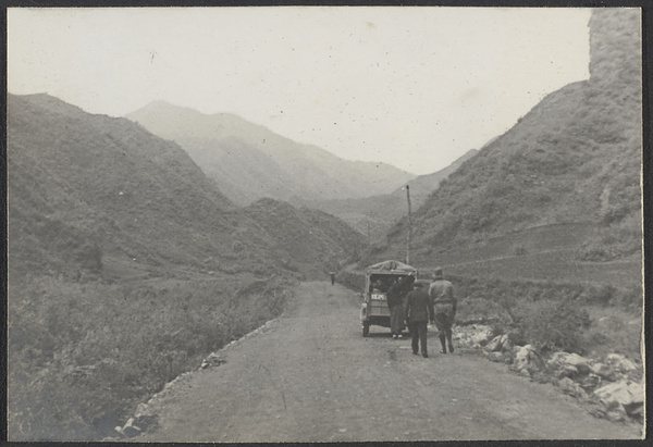 The Kuan Shan, Shensi.  Auxiliary highway between Sian and Lanchow.  Entering the Kuan Shan.