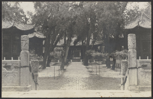 Sian. The Confucian Temple. Looking back from the main hall.