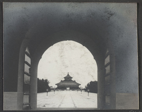 Beijing. View through Cheng zhen men showing Danbi Qiao and roofs of Qi nian men and Qi nian dian.