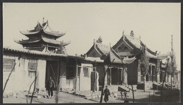 Weichow, Ningsia. Entrance and minaret of mosque.