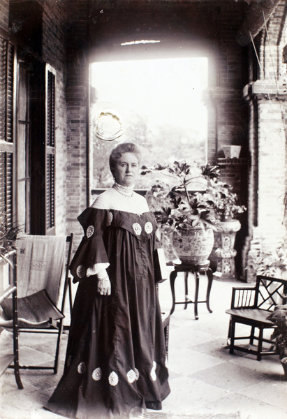 Susan Wilcockson on a veranda, Shanghai