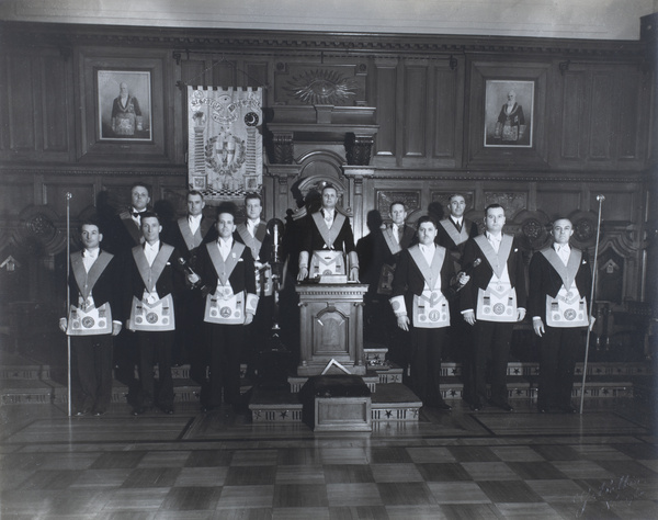 John Montgomery with other members of St George's Masonic Lodge, Shanghai, May 1938