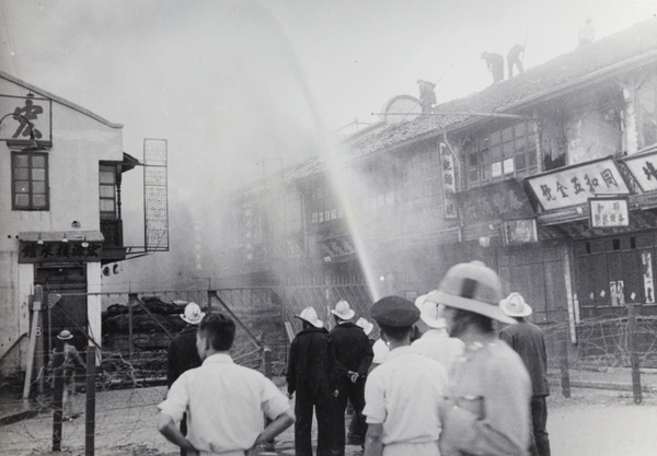 Shanghai Fire Brigade fighting fires, Alabaster Road, Shanghai, 12 September 1937