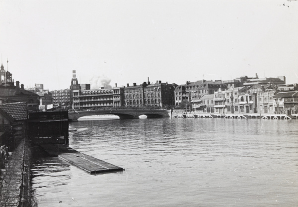 Bomb exploding behind General Hospital, Suzhou Creek, Shanghai, 1937