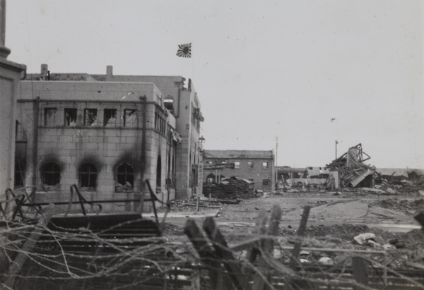 Japanese flag flying on Shanghai North Railway Station, Zhabei, Shanghai, 1937