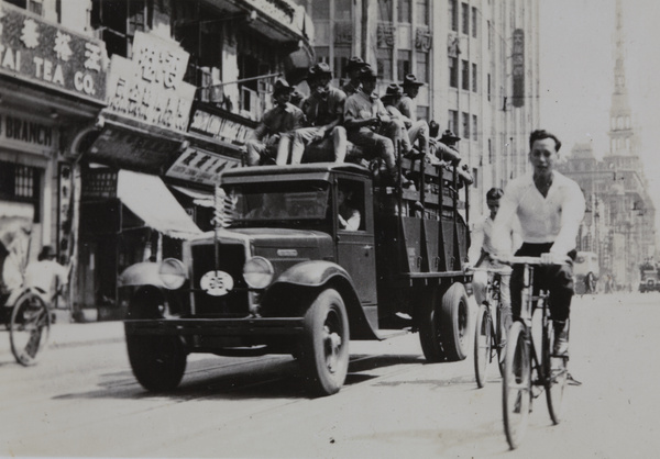 American Marines being transported by truck to billets, Shanghai, September 1937