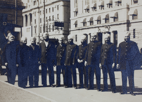 Chinese Maritime Customs Service men outside the Customs House, Shanghai