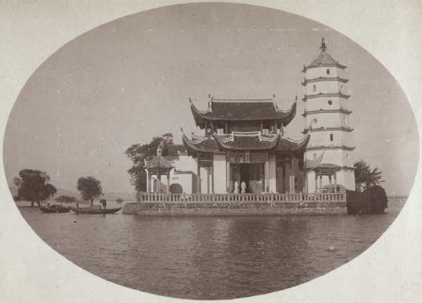 A temple and pagoda on an island, Daye, Hubei