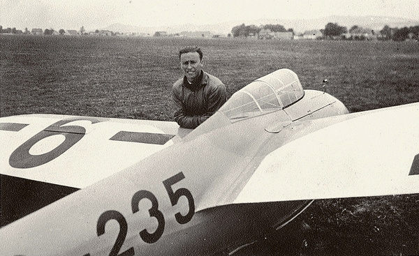 Louis de San with glider, China, c.1940