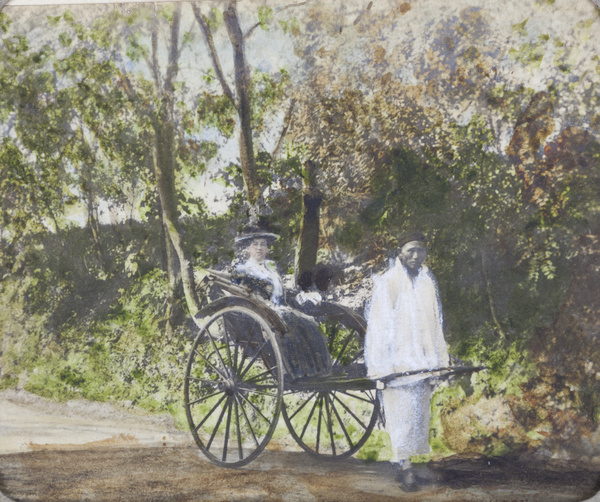 Nellie Dudeney in a rickshaw on Zikawei Road, Shanghai