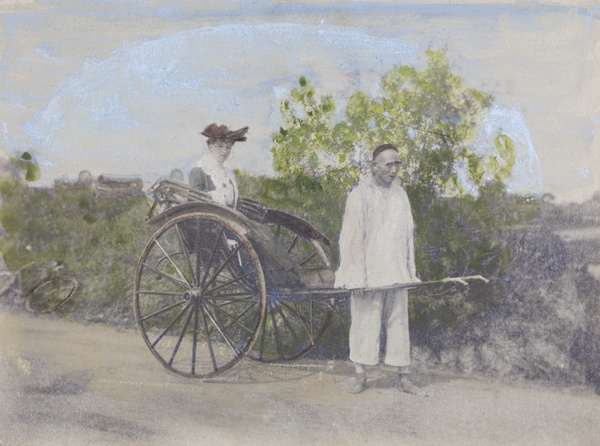 Nellie Dudeney in a rickshaw on Zikawei Road, Shanghai