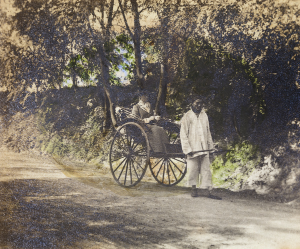 Nellie Dudeney in a rickshaw on Zikawei Road, Shanghai