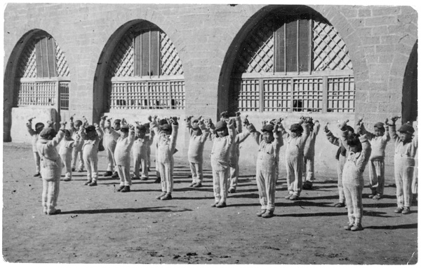 Yan'an Nursery School children exercising with dumbbells, Yan'an (延安)