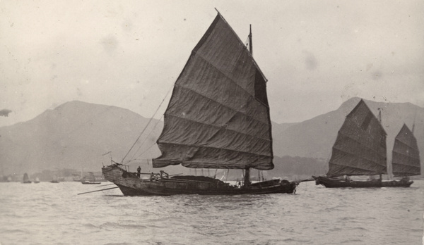 Coal junk and other boats in Hong Kong harbour