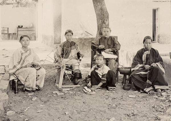 Young women showing handiworks at the Girls' School, Zhangpu