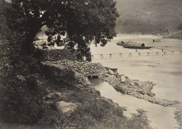 Footbridge, sampans and channel, Fujian province