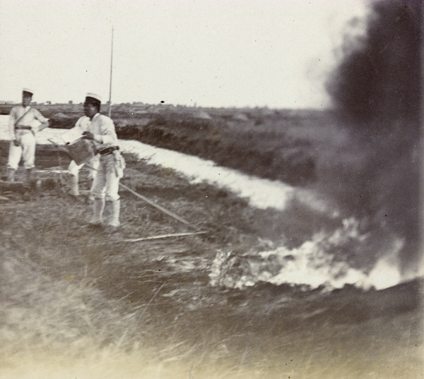 Cremating Japanese soldiers killed at the taking of the Chinese City, Tientsin