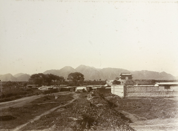 Buildings and fields outside city walls