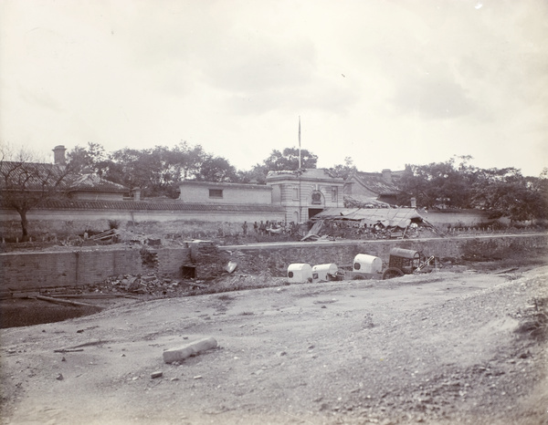 Barricades defending the entrance to the British Legation, Peking