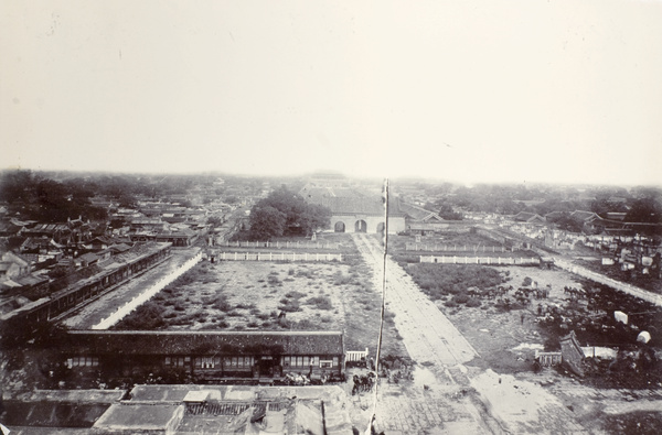 Looking towards the Forbidden City from city wall, Peking