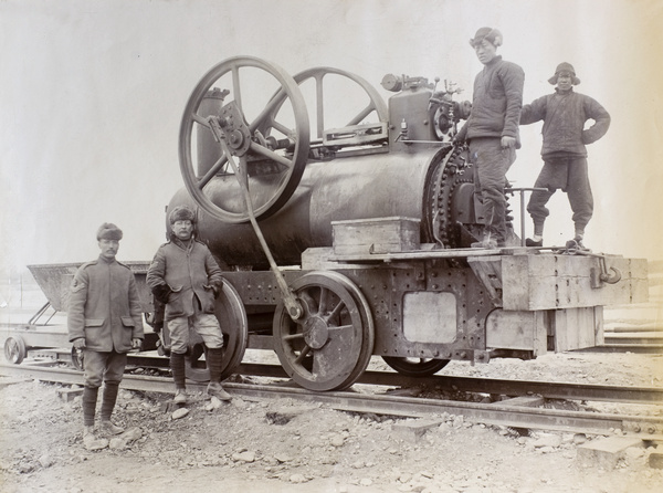 'Grasshopper', an improvised locomotive engine, and wagon