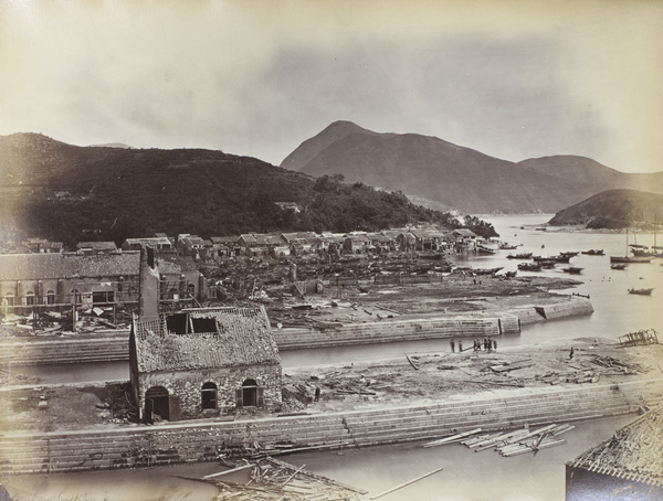 Damaged caused by the 1874 typhoon to the dock at Aberdeen, Hong Kong