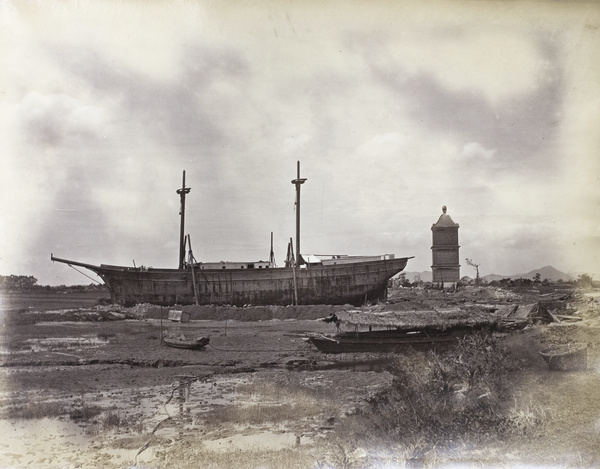 Wreck of the brig Concordia carried inland by the 1874 typhoon, Macau