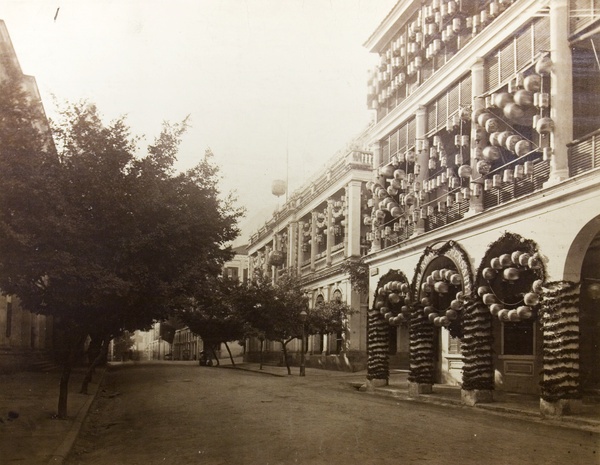 Lanterns and decorations in Queen's Road, Hong Kong