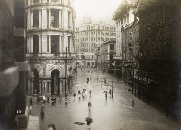 Flooding caused by the 19th July 1926 rainstorm, Des Voeux Road, Hong Kong