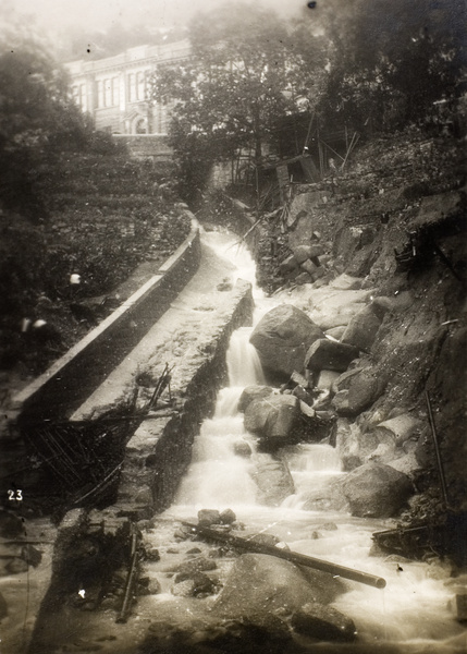 Damage caused by the 19th July 1926 rainstorm, at the nullah above Hill Road, Hong Kong