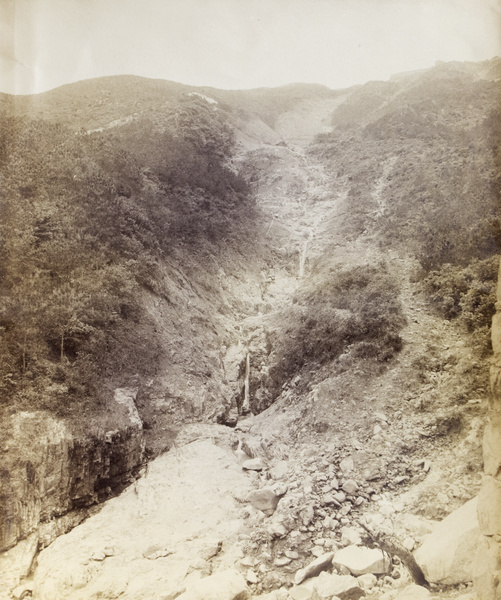 A landslip on the Peak caused by a storm, Hong Kong