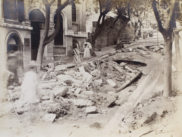 Storm damage in Wyndham Street (Flower Street), Hong Kong