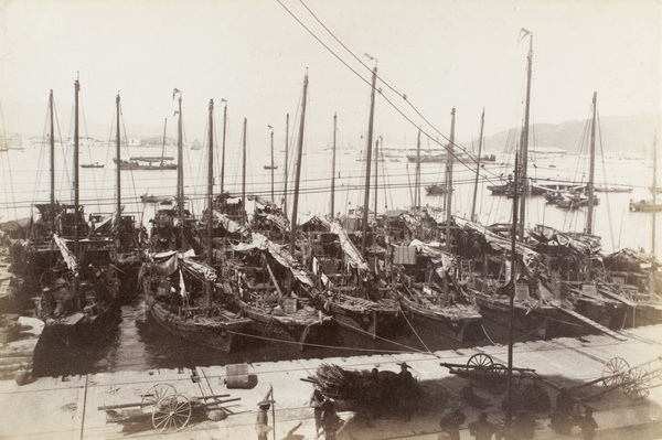 Market boats, with barrows on the quay, Hong Kong